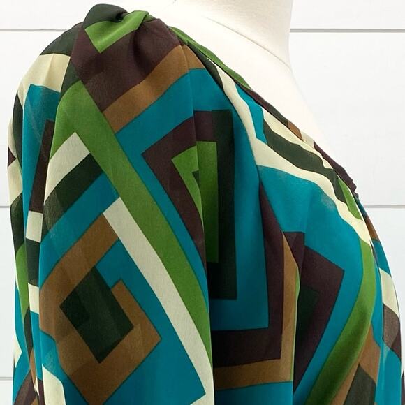 NEW Fashionista Womens Mod Geometric Scoop Neck Tunic Top Blue Green M - Picture 5 of 12